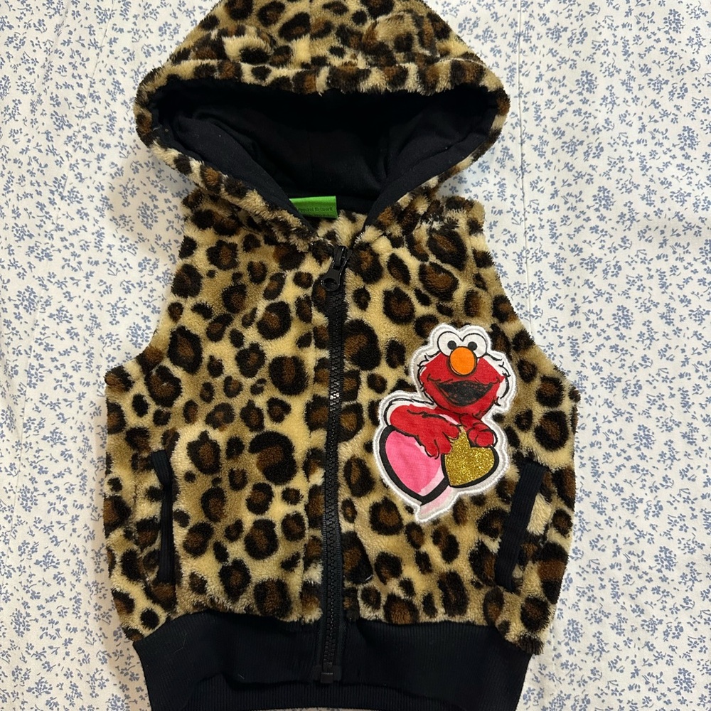 Y2K Elmo Leopard Print Hooded Vest with Ears